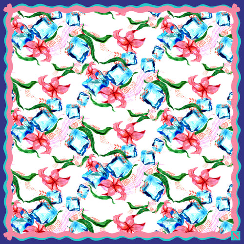 Iced Hibiscus Print [Small Square Scarf]